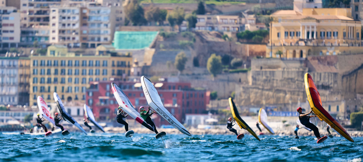 Wing foil races off the coast of Naples