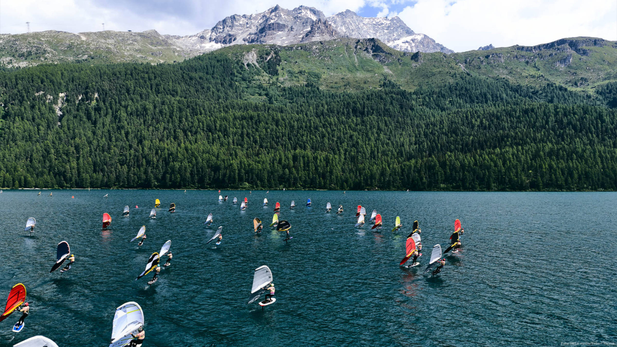 Wing foil racing on Lake Silvaplana