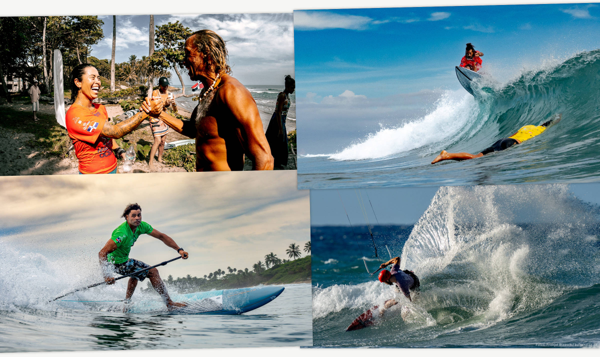 Ein Contest mit fünf Surfsportarten: Wellenreiten, SUP, Windsurfen, Kitesurfen und Wingfoilen