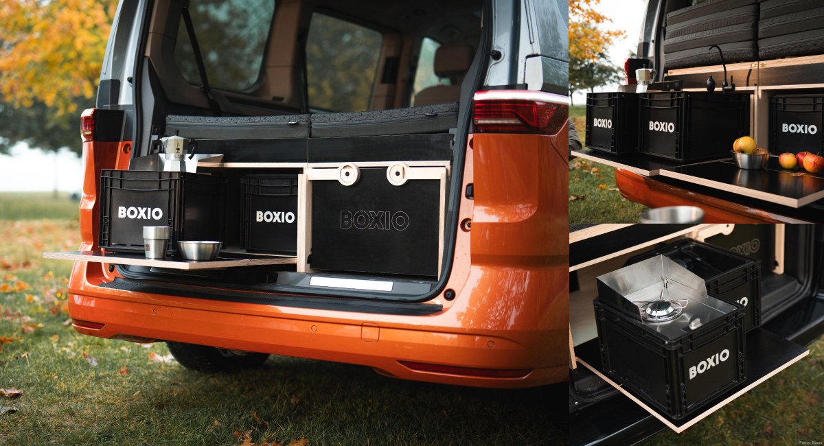 Das Bettsystem von Boxio wird in vier Größen angeboten. Die Boxio-Kisten lassen sich beliebig einschieben.