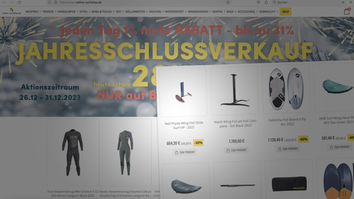 Jahresschlussverkauf bei Online-Surfshop.de