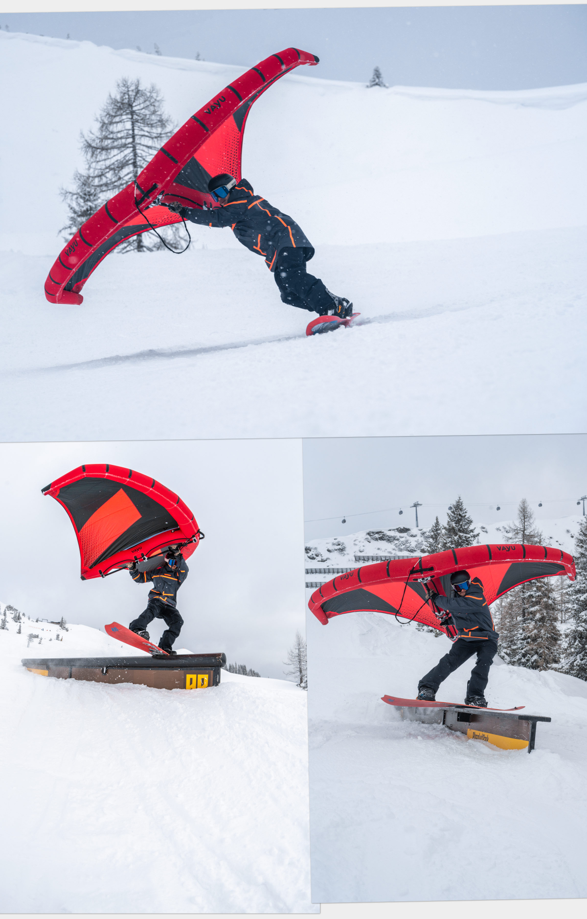 Snowwingen - carven auf der Piste und sliden über Rails