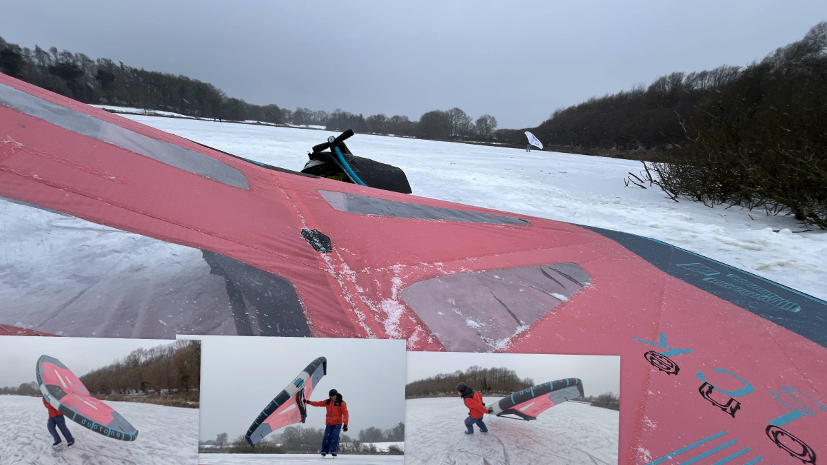 Wingen auf Eis - mit Schlittschuhen und Wing auf den zugefrorenen See