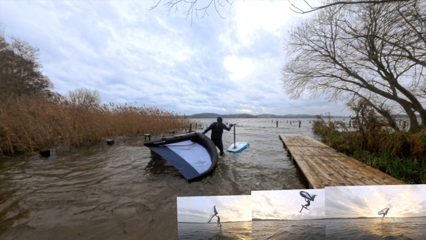 Winter sport on the lake - wing foiling in every season