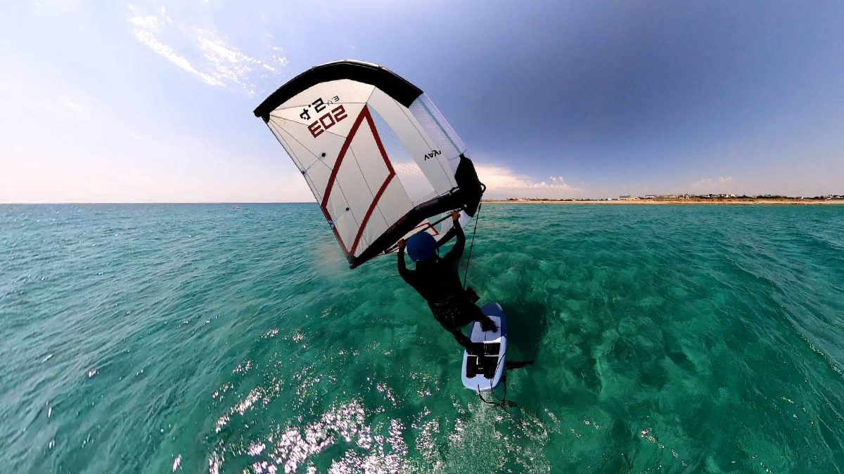 Wingfoiling on the Atlantic Ocean off Penhors