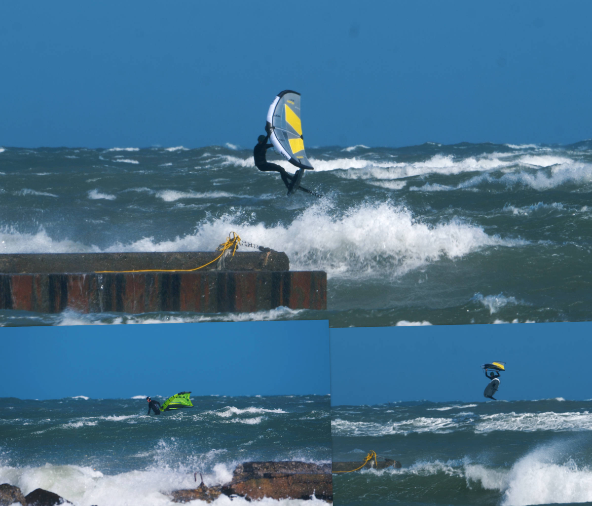 Wing foil action in a storm on the North Sea